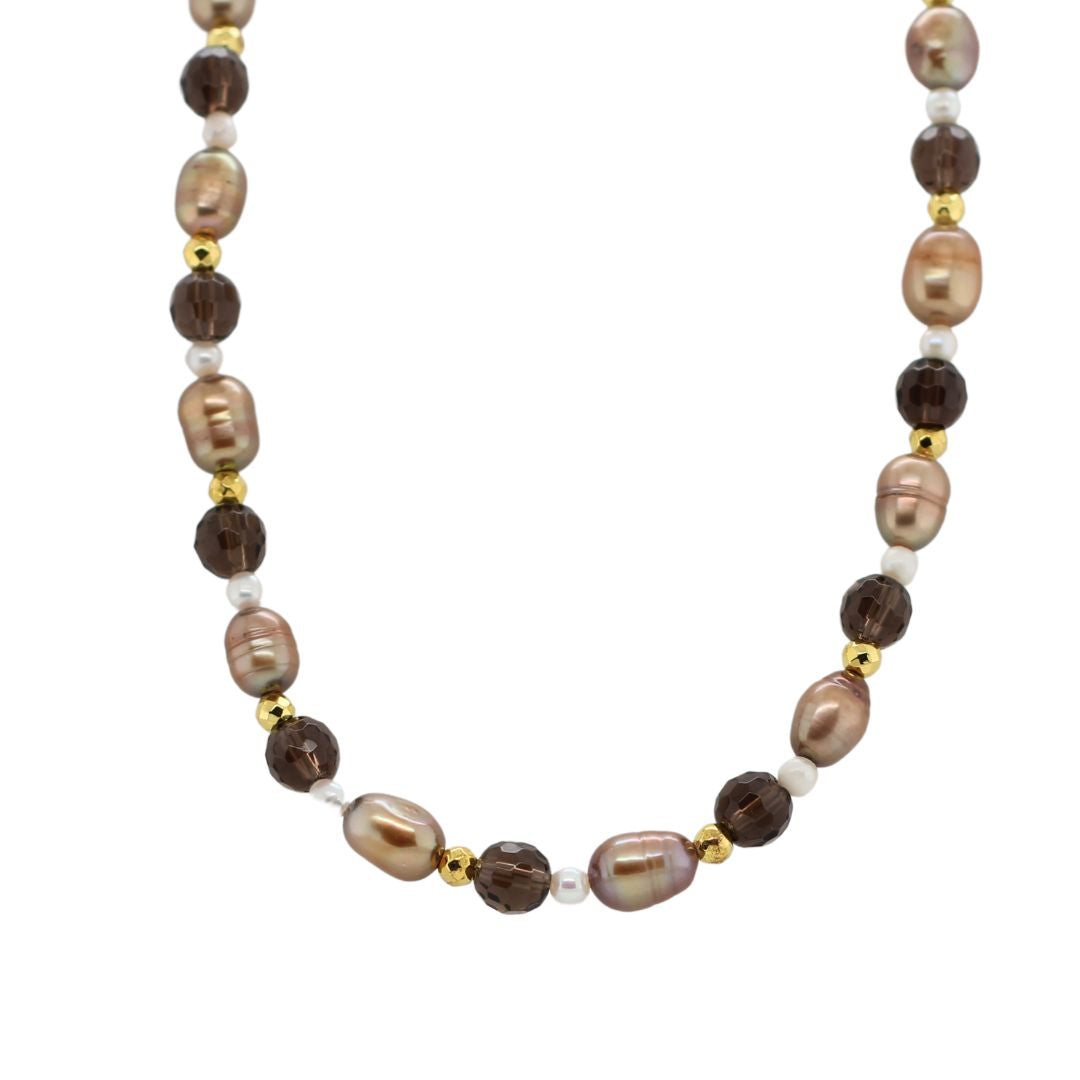 Mocha Mousse - Brown Pearl & Gemstone Necklace