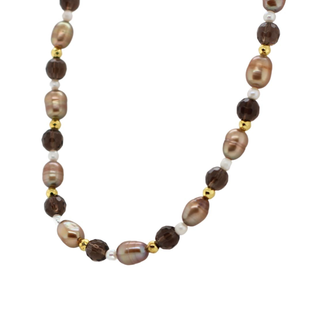 Mocha Mousse - Brown Pearl & Gemstone Necklace