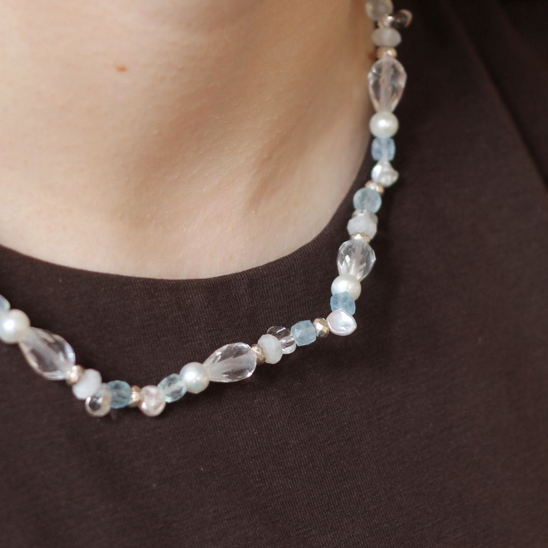 Aquamarine,Pearl & Bead Necklace