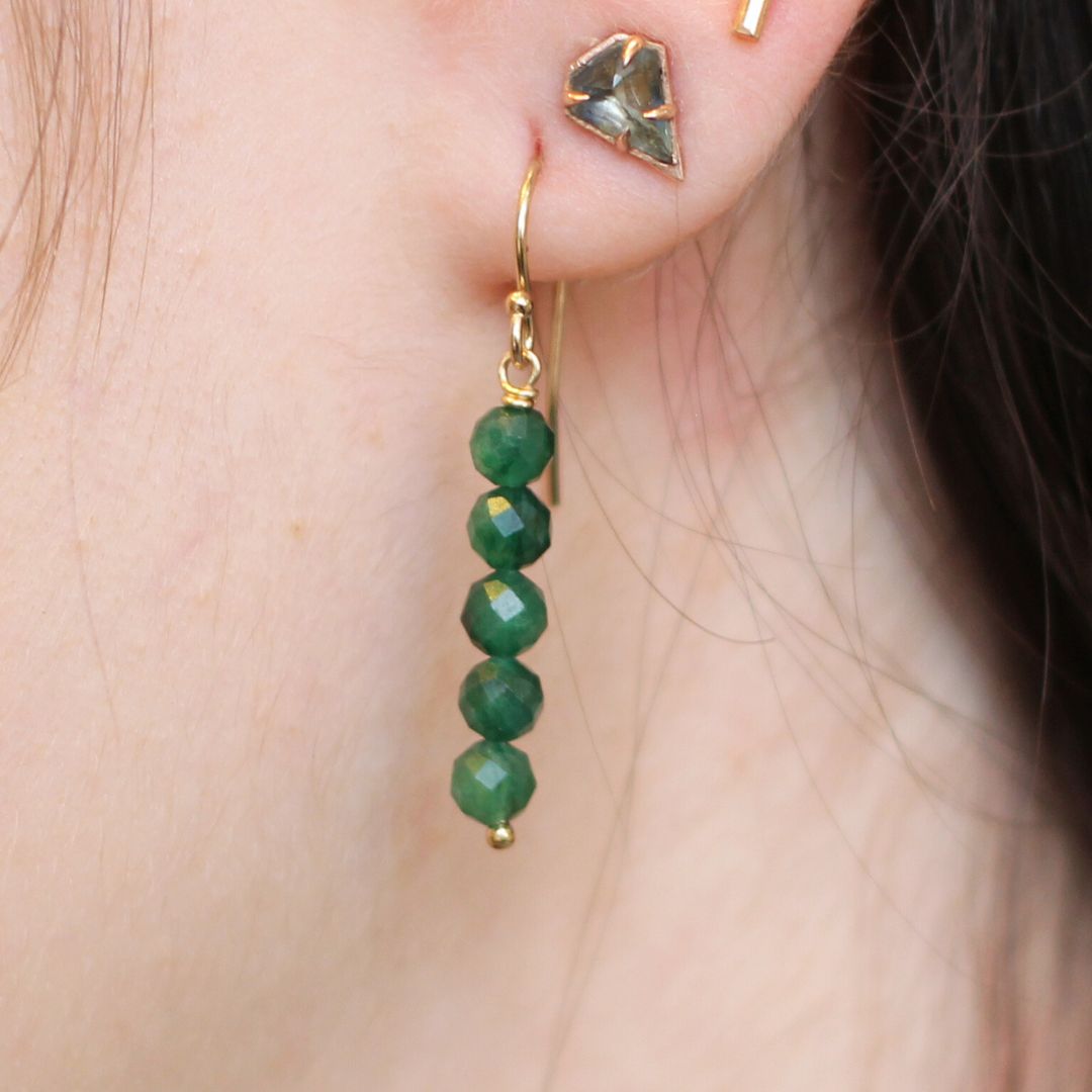 Emerald Bead Gold-Fill Drop Earrings