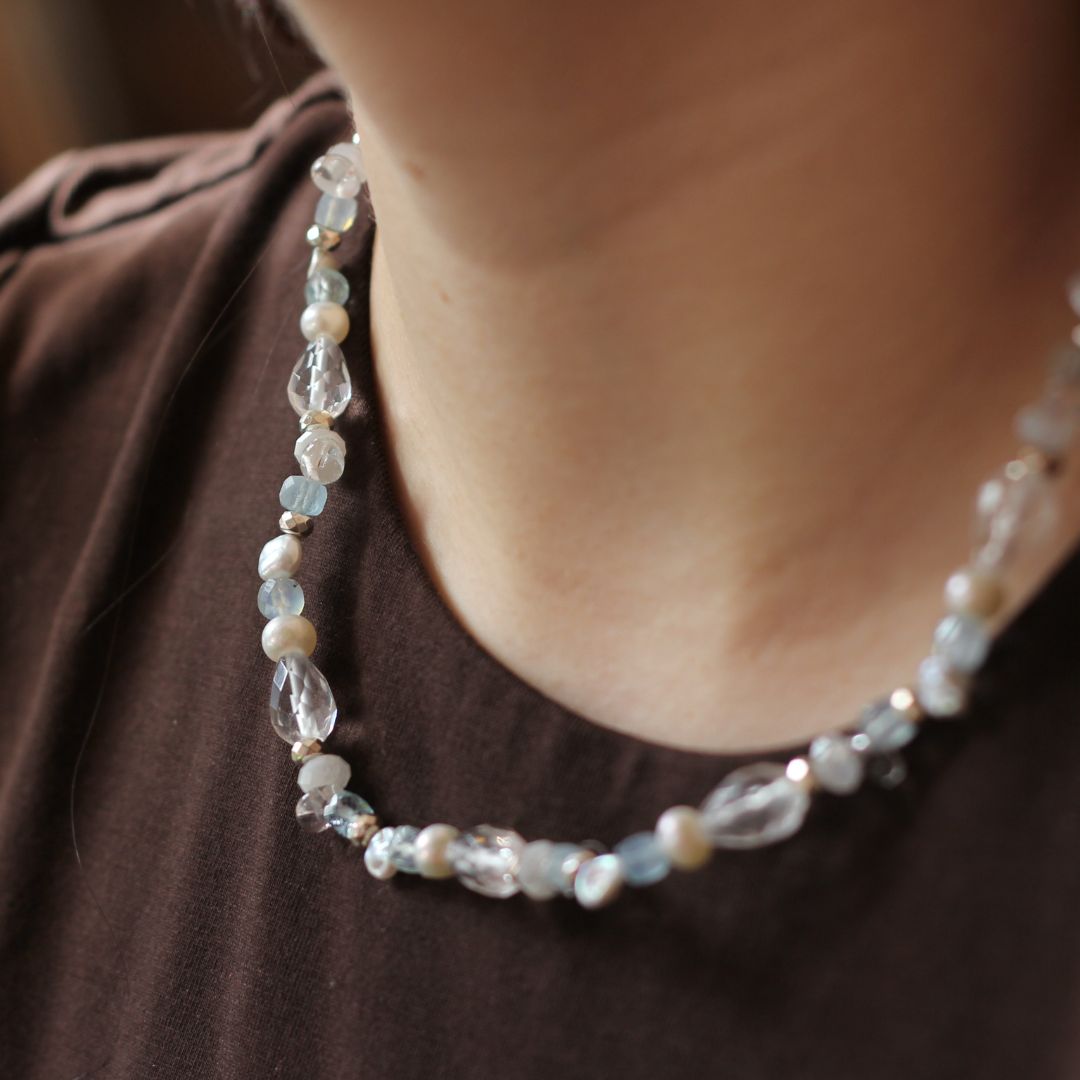 Aquamarine,Pearl & Bead Necklace