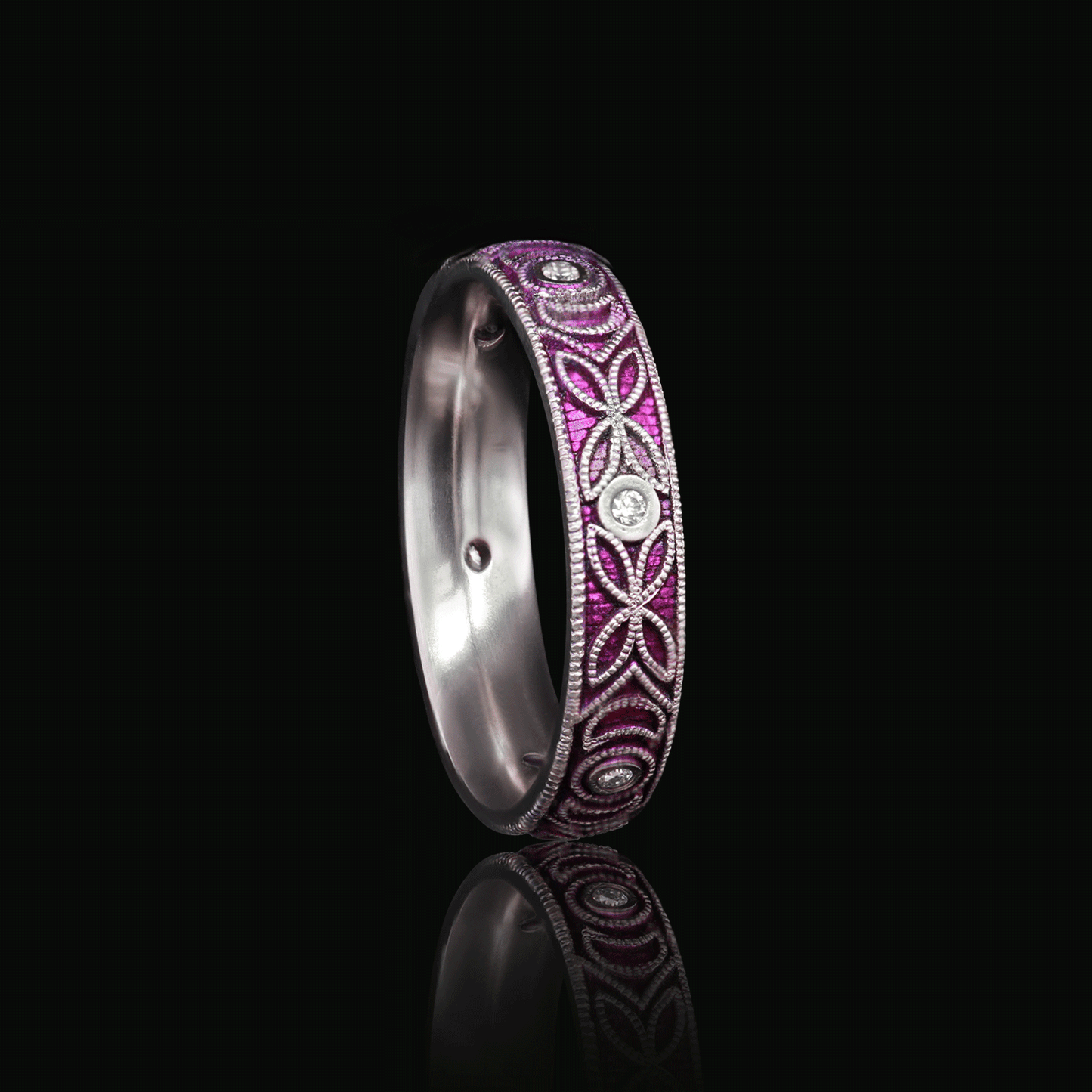 Moonlight Meadow - Moissanite &b Titanium Fine Etched Band