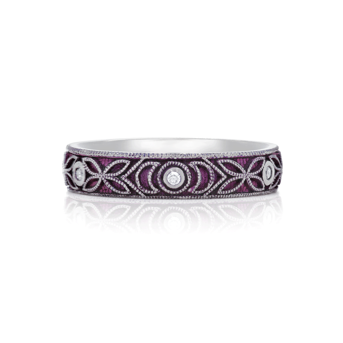 Moonlight Meadow - Moissanite &b Titanium Fine Etched Band