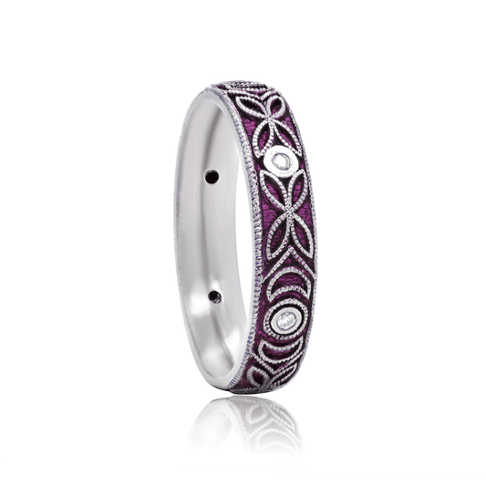 Moonlight Meadow - Moissanite &b Titanium Fine Etched Band