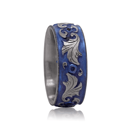 Lagoon Lustre - Blue Sapphire & Titanium Fine Etched Band