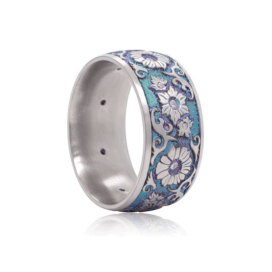 Floral Fantasy - Moissanite & Titanium Fine Etched Band