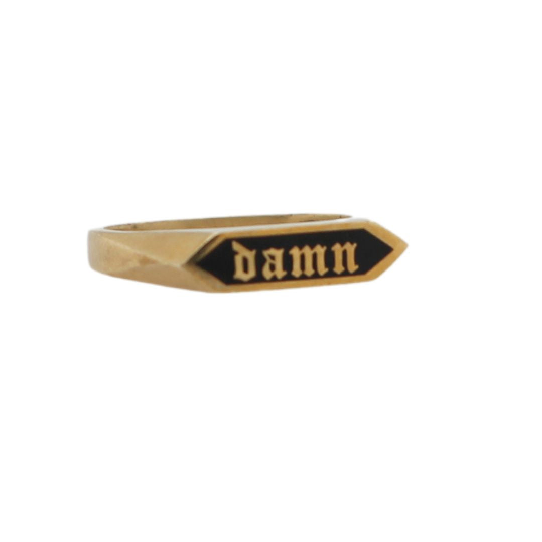 Hexegon "DAMN" Inlay Signet Ring