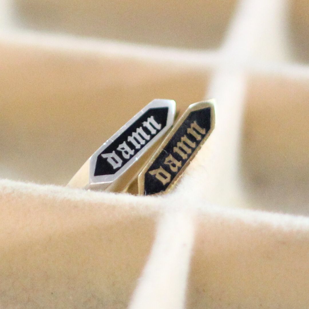 Hexegon "DAMN" Inlay Signet Ring