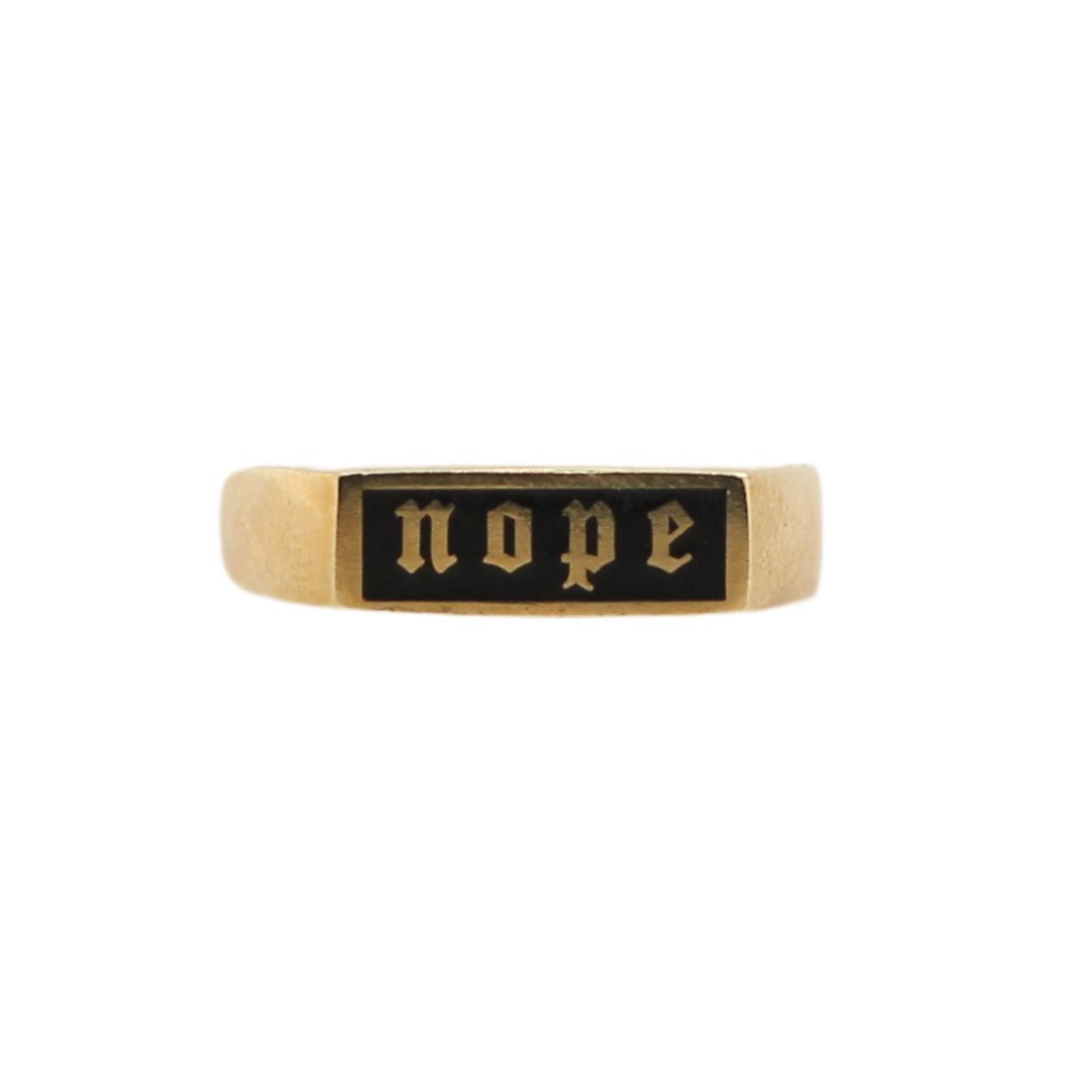 Rectangle "NOPE" Inlay Signet Ring