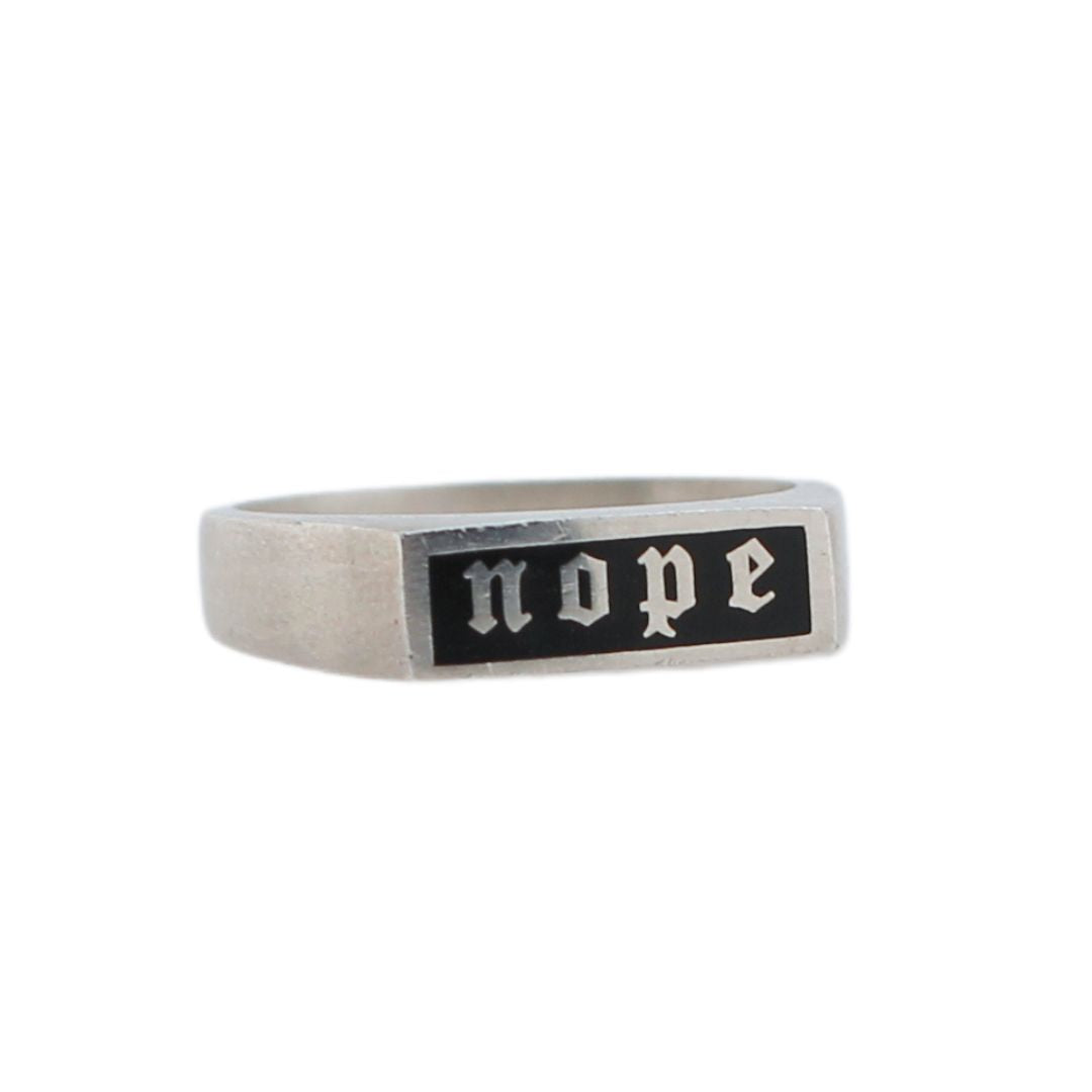 Rectangle "NOPE" Inlay Signet Ring