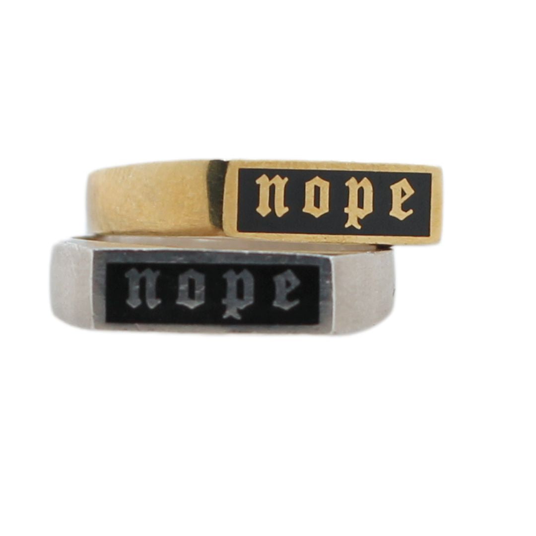 Rectangle "NOPE" Inlay Signet Ring