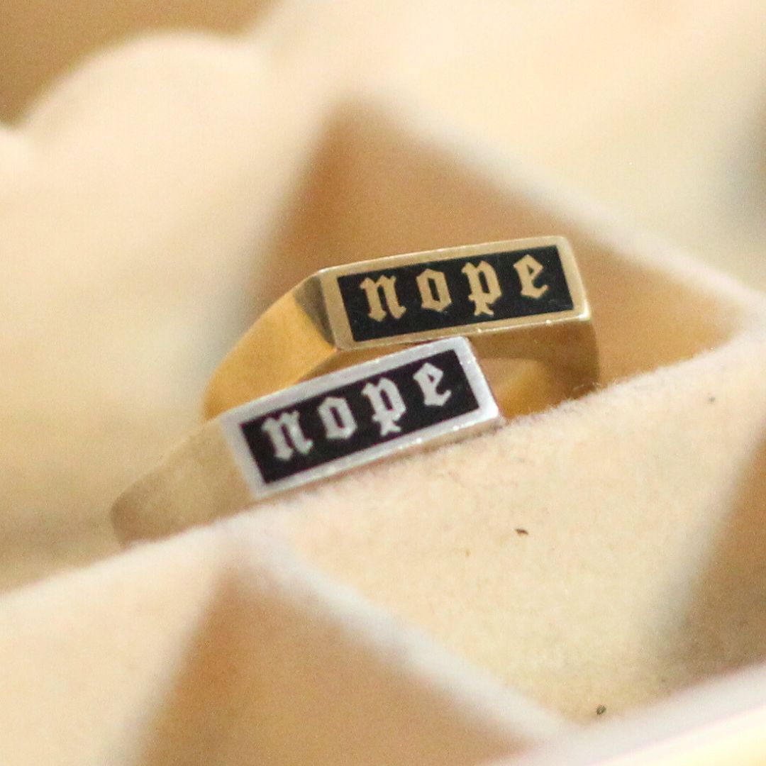 Rectangle "NOPE" Inlay Signet Ring