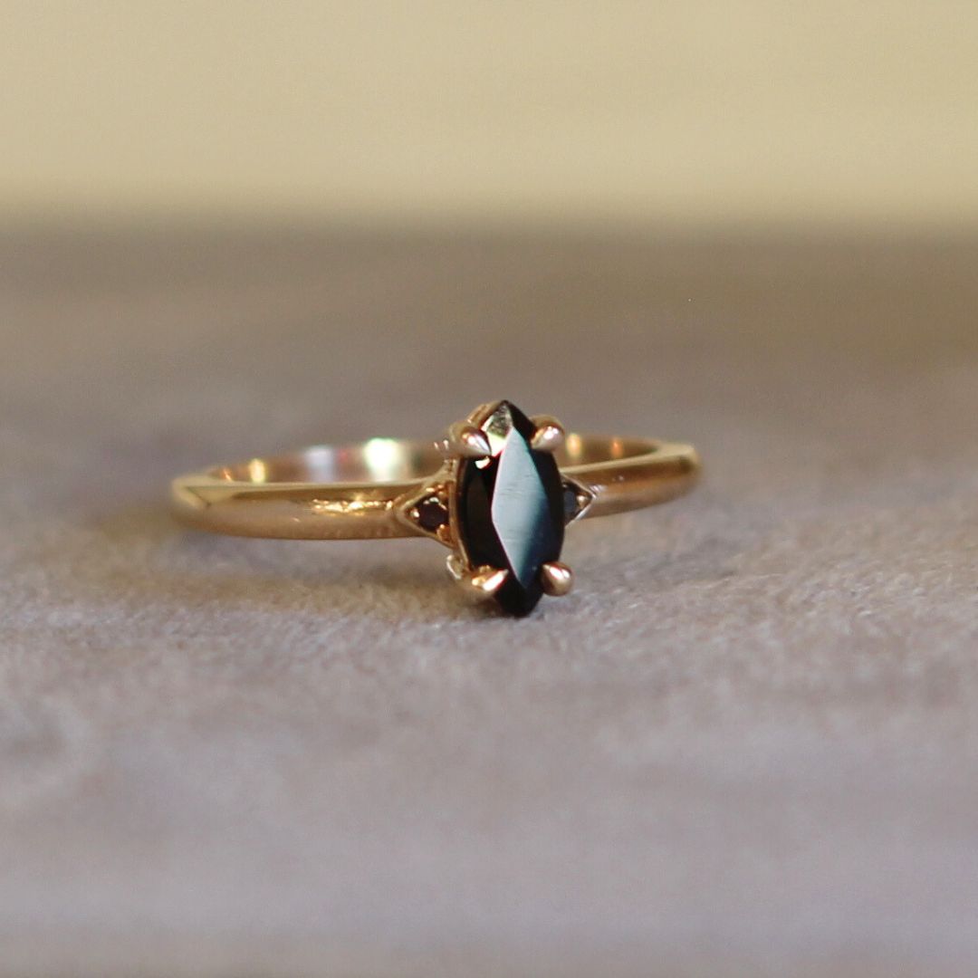 Marquise-Cut Black Spinel Engagement Ring