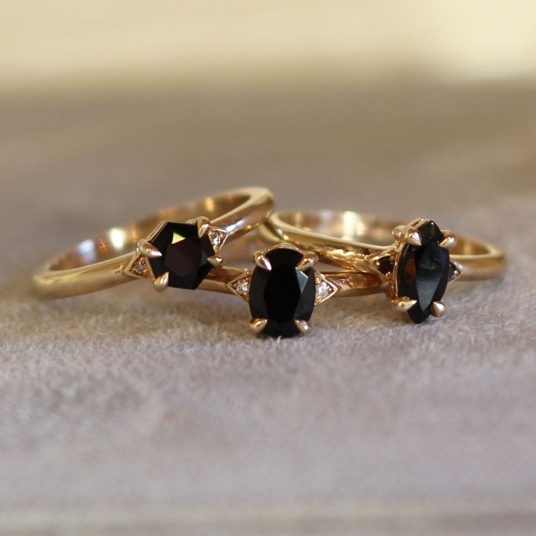 Oval-Cut Black Spinel Engagement Ring