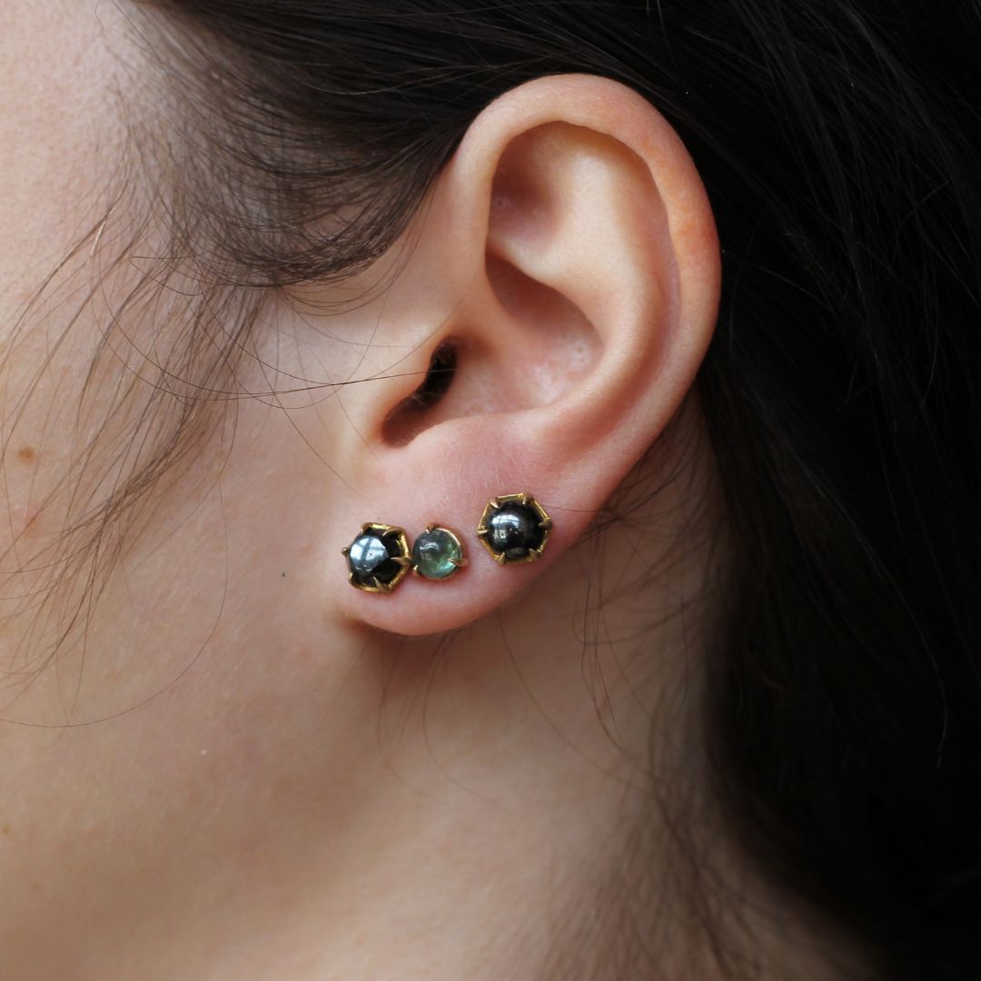 Brass Hematite Hex Earrings