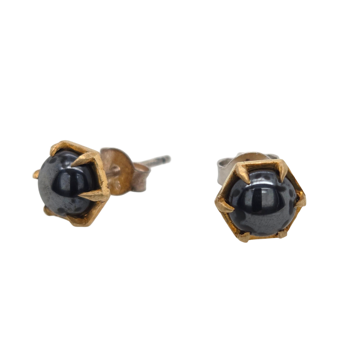 Brass Hematite Hex Earrings