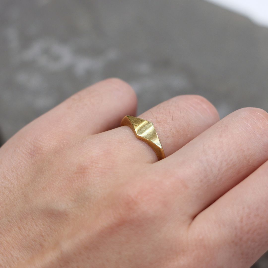 Tapered Diamond-Shaped Brass Signet Ring