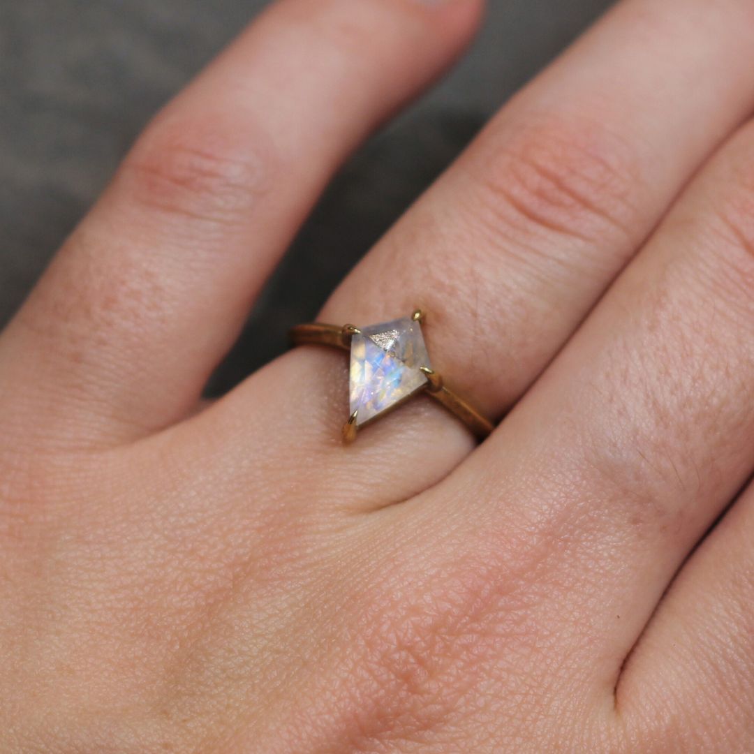 Brass Moonstone Kite Ring