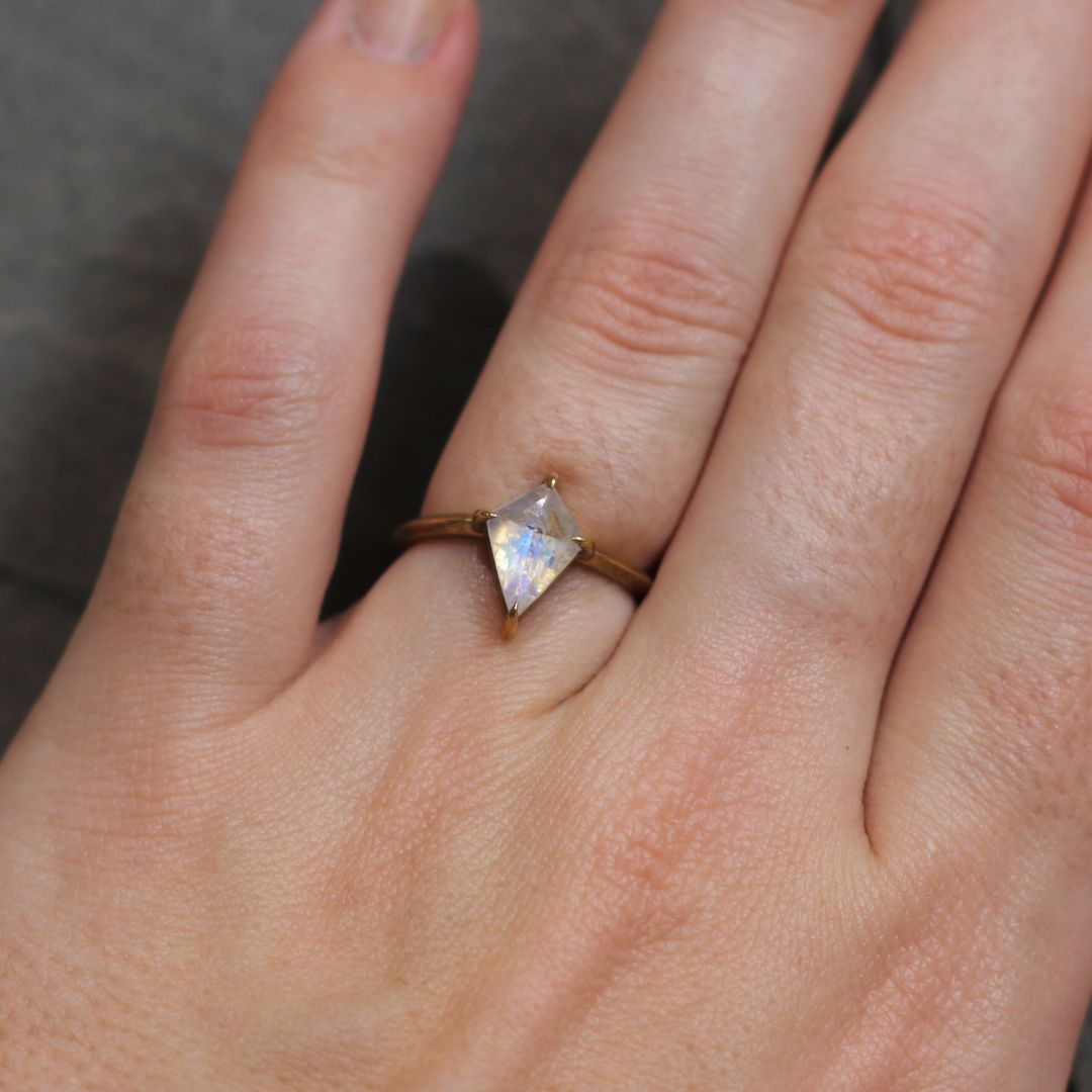 Brass Moonstone Kite Ring