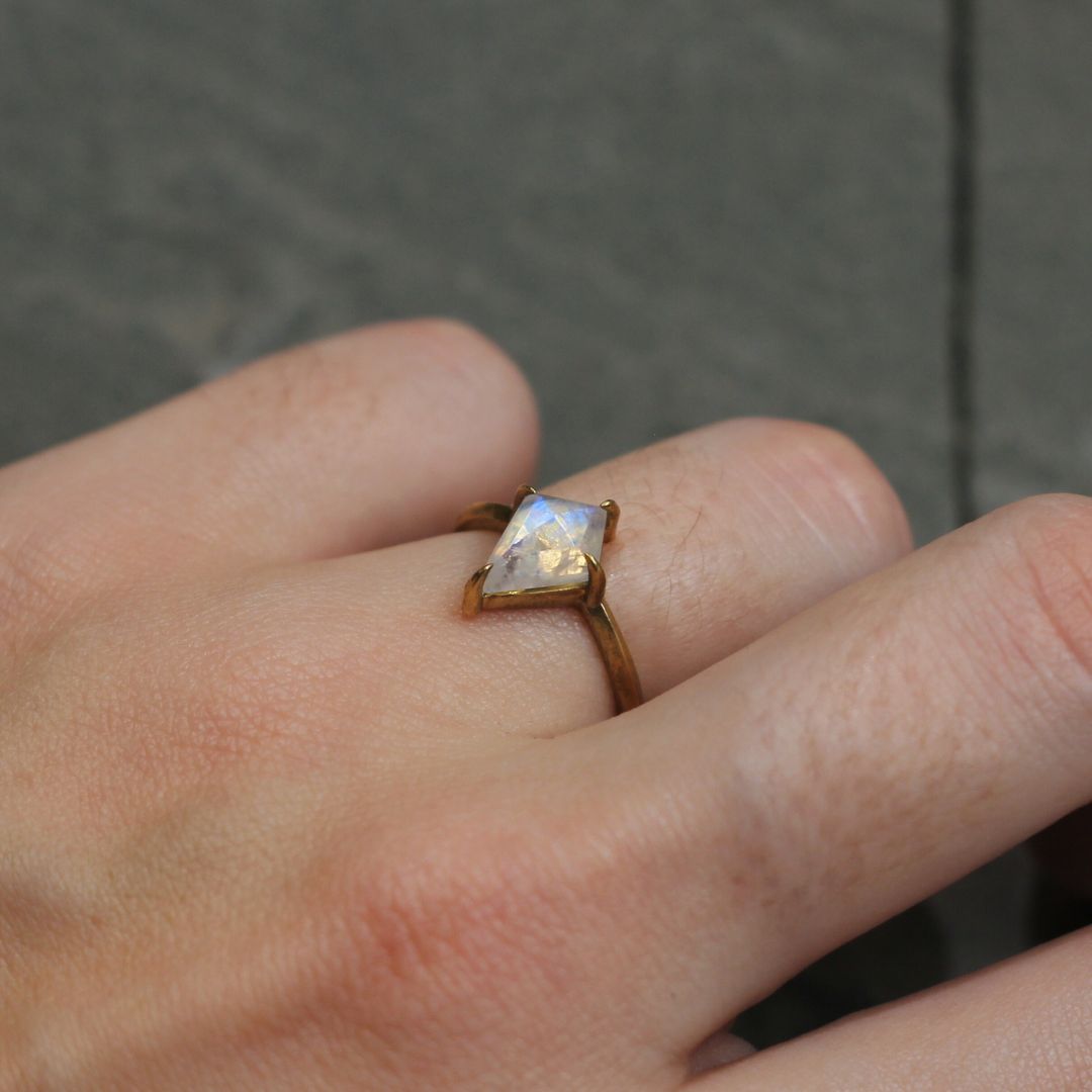 Brass Moonstone Kite Ring