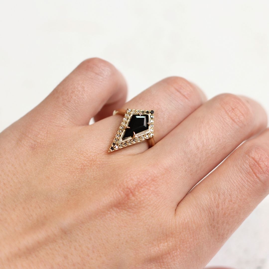 Nox v2 - Black Spinel Ombre Diamond Halo Engagement Ring