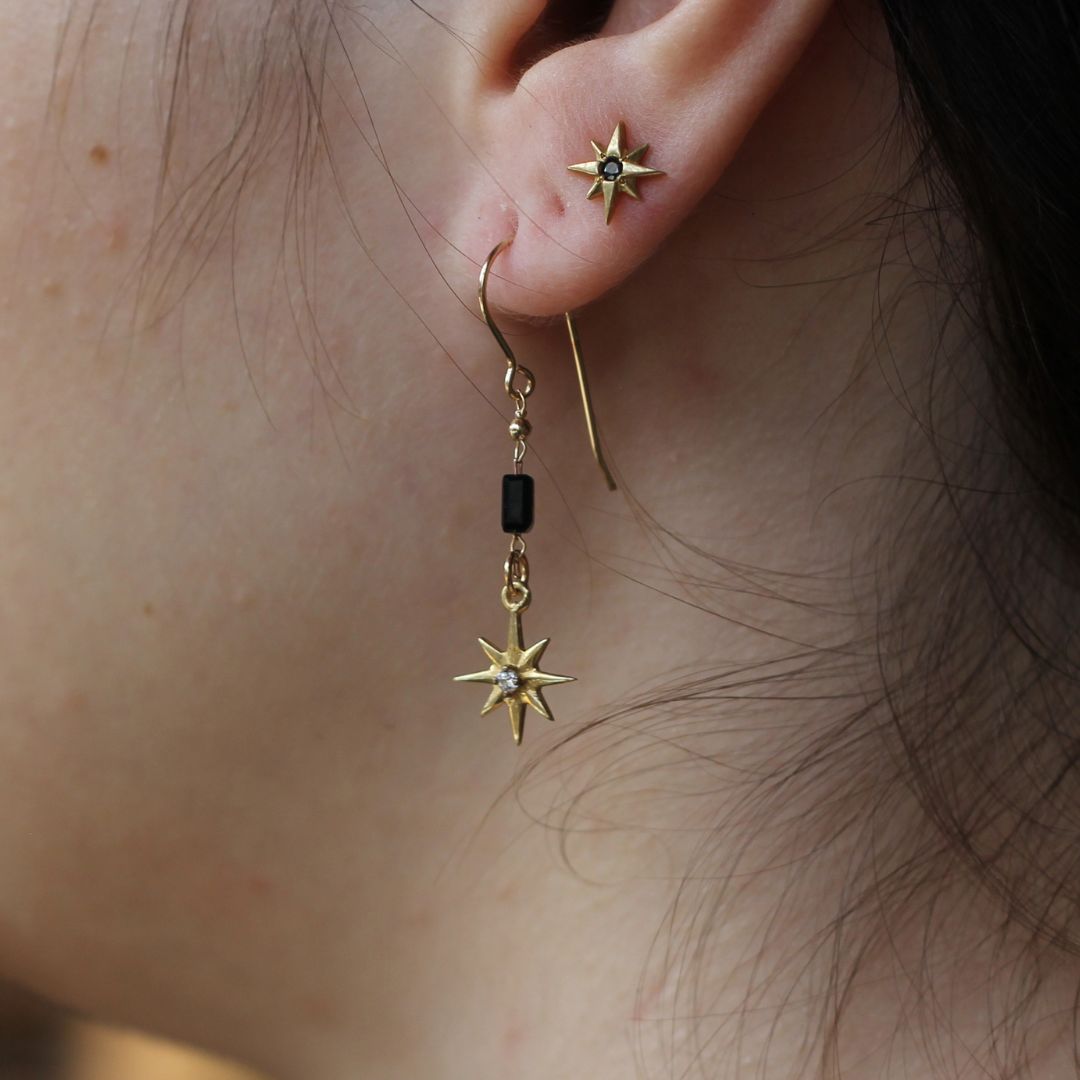 Black crystal and White Topaz Star Drop Earrings