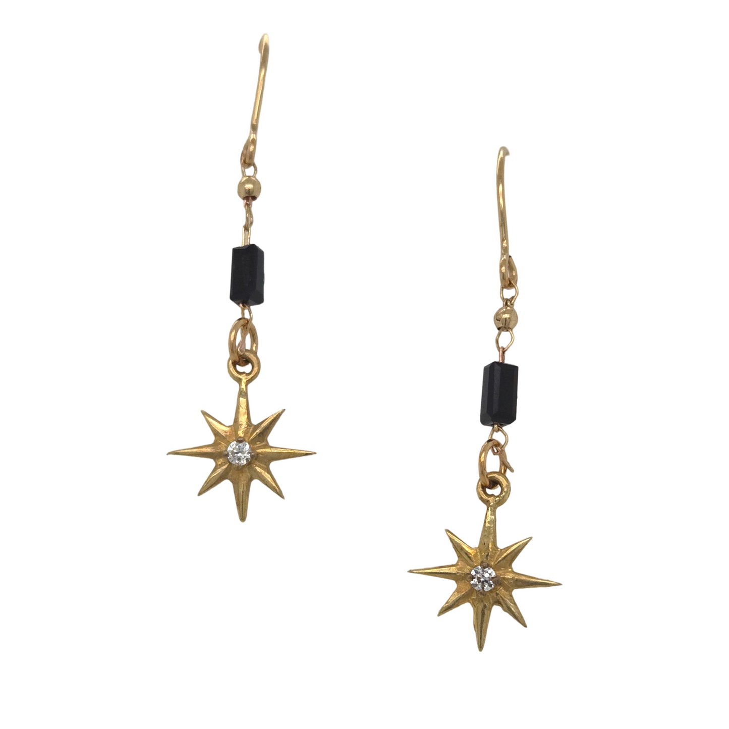 Black crystal and White Topaz Star Drop Earrings