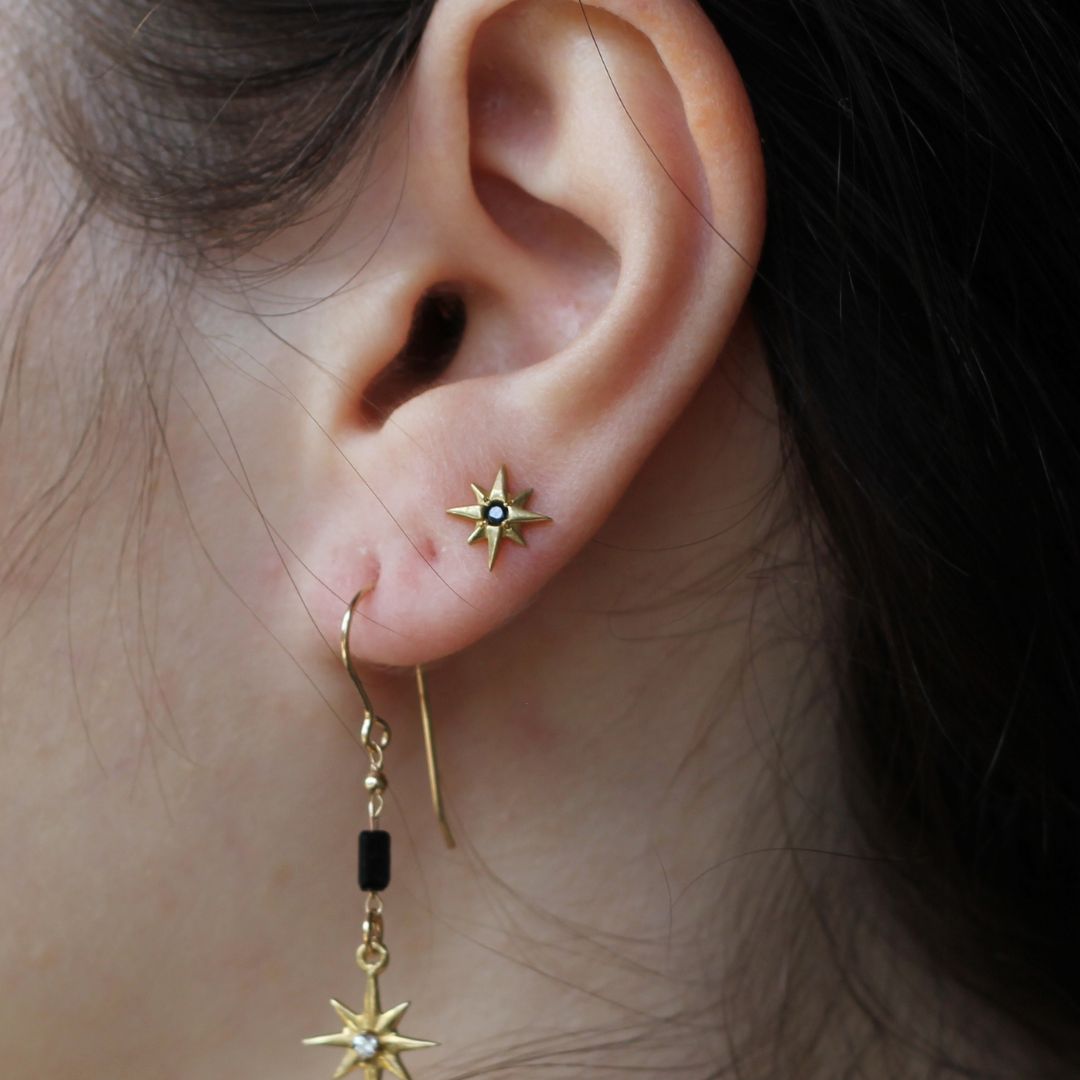 Brass Black Spinel Earrings