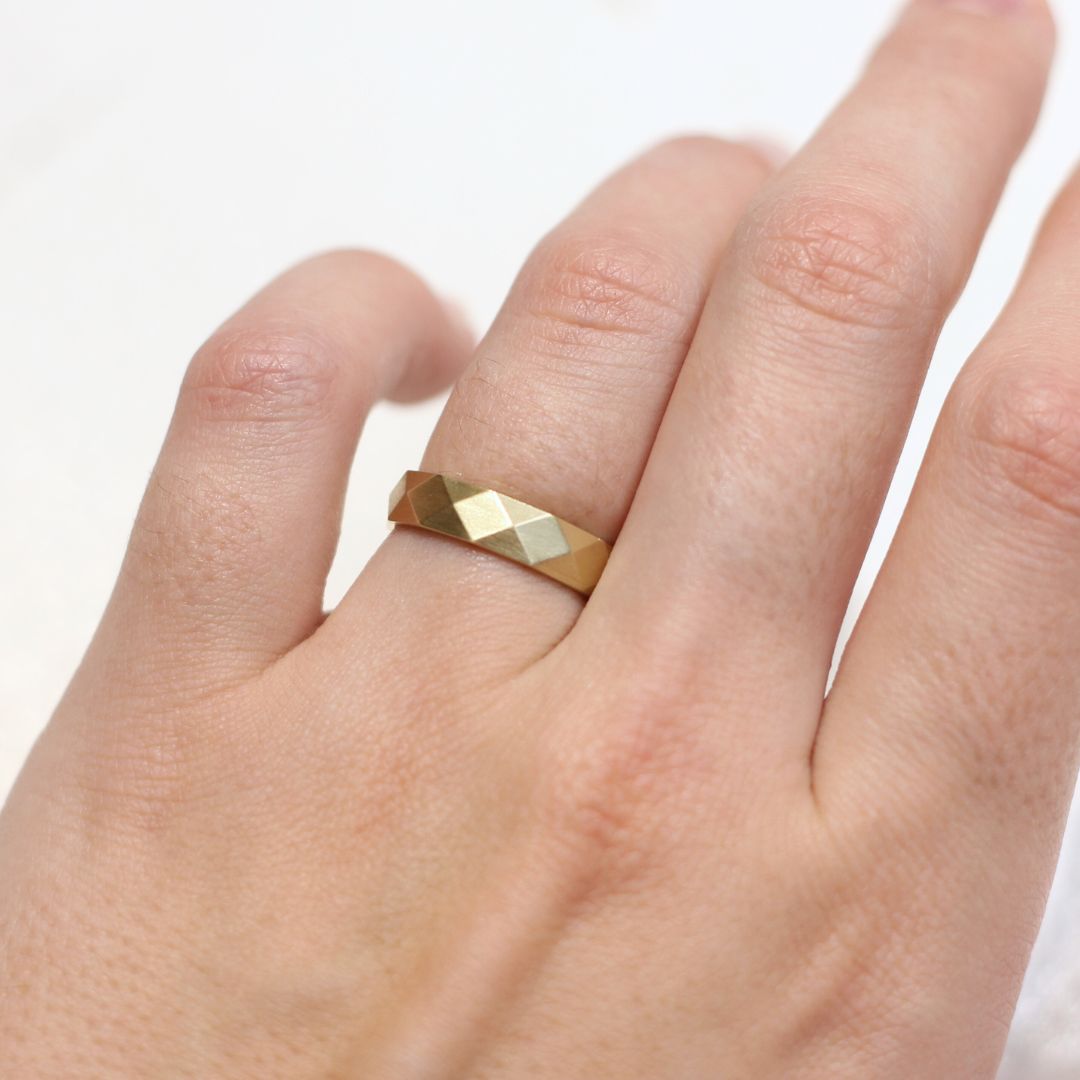 Kingsley Wide Faceted Gold Band