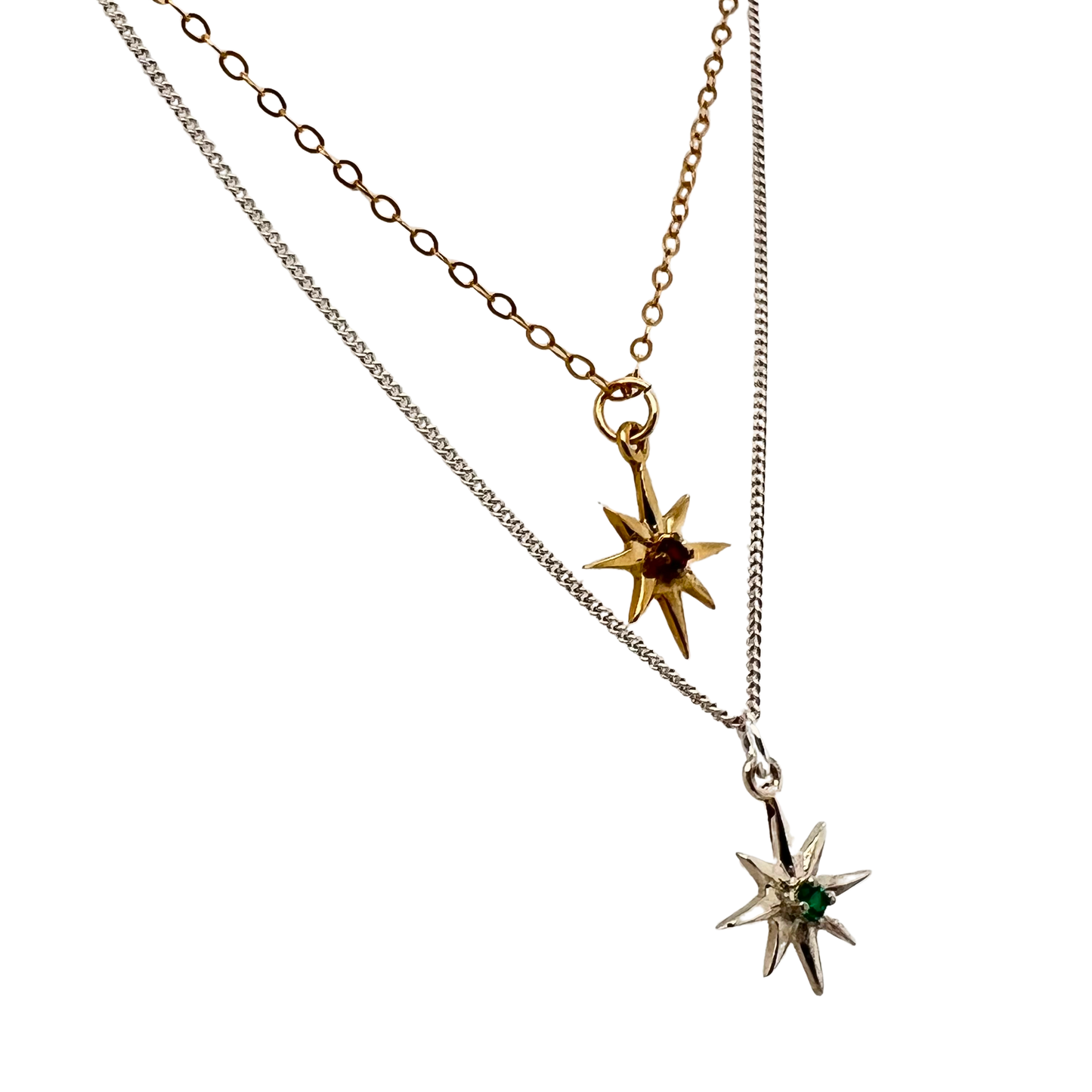 Bronze and Silver Star Burst Necklaces