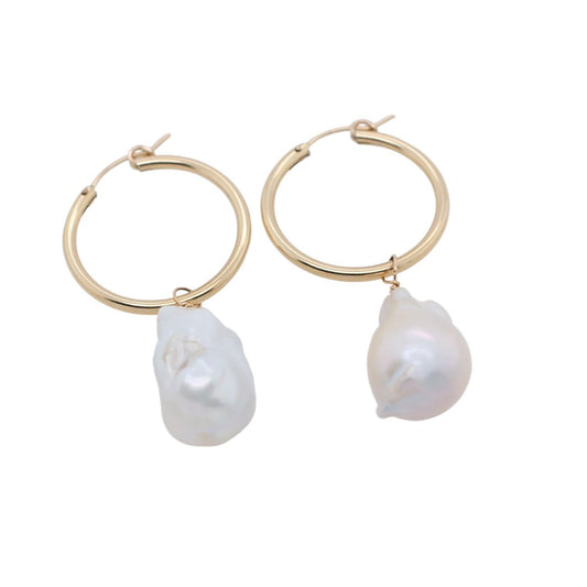 XL Baroque Pearl Drop Hoops