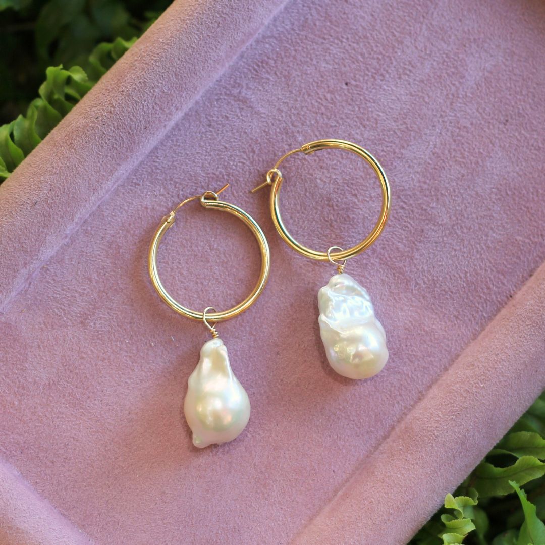 XL Baroque Pearl Drop Hoops