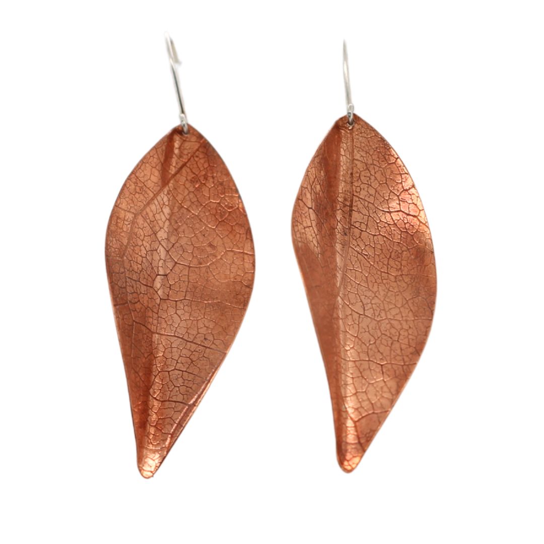 Large Copper Leaf Earrings