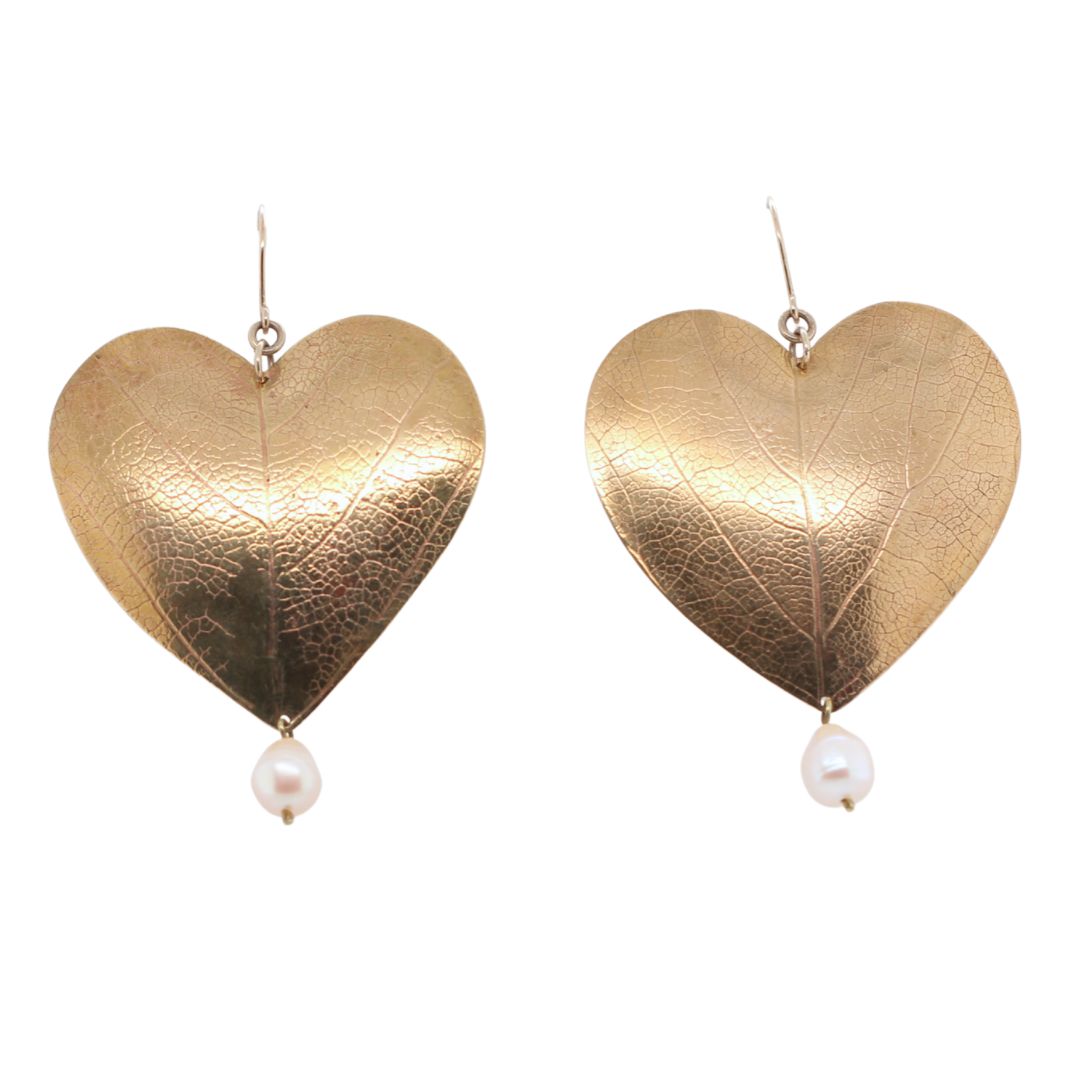 Brass Heart Leaf Earrings