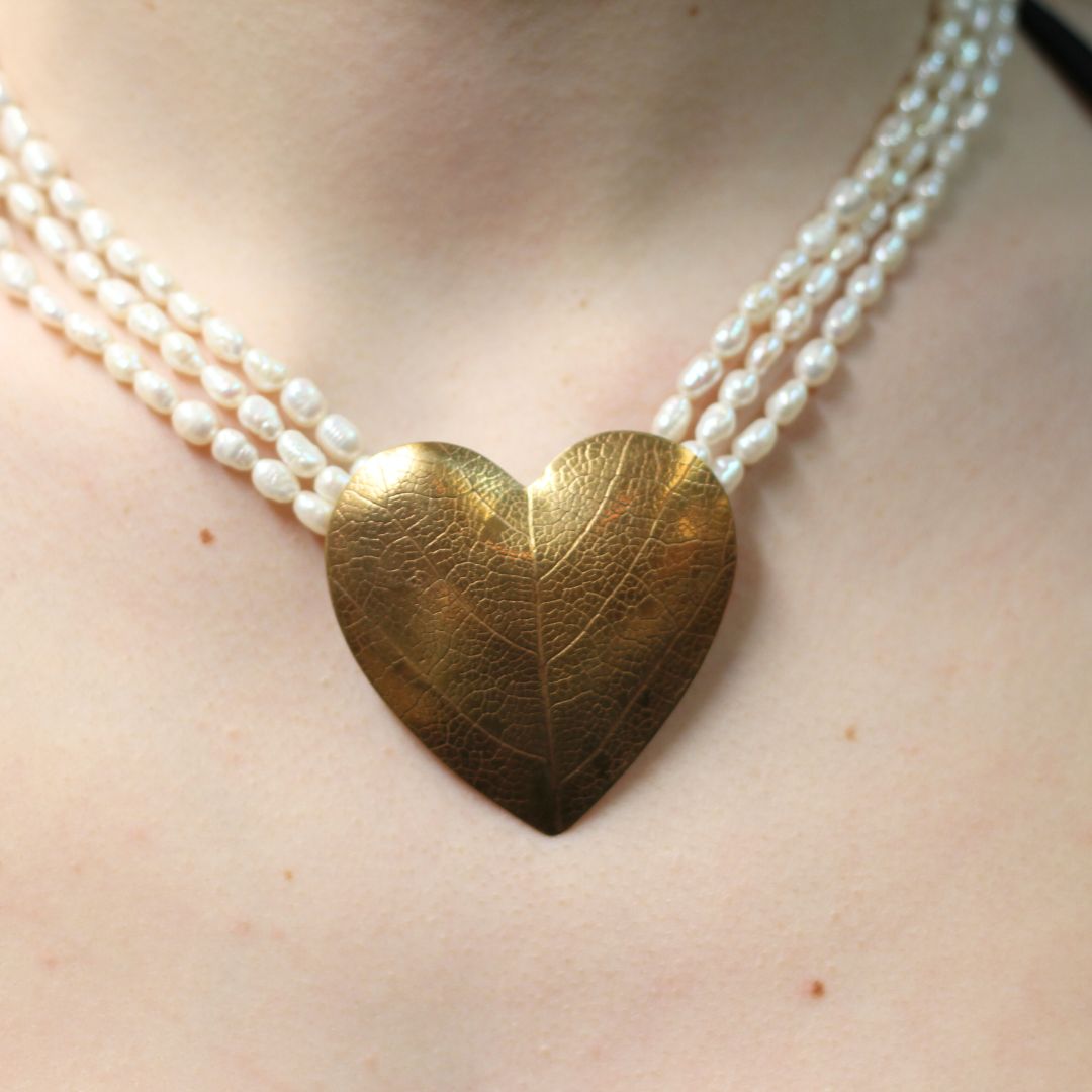 Brass Heart Leaf Necklace