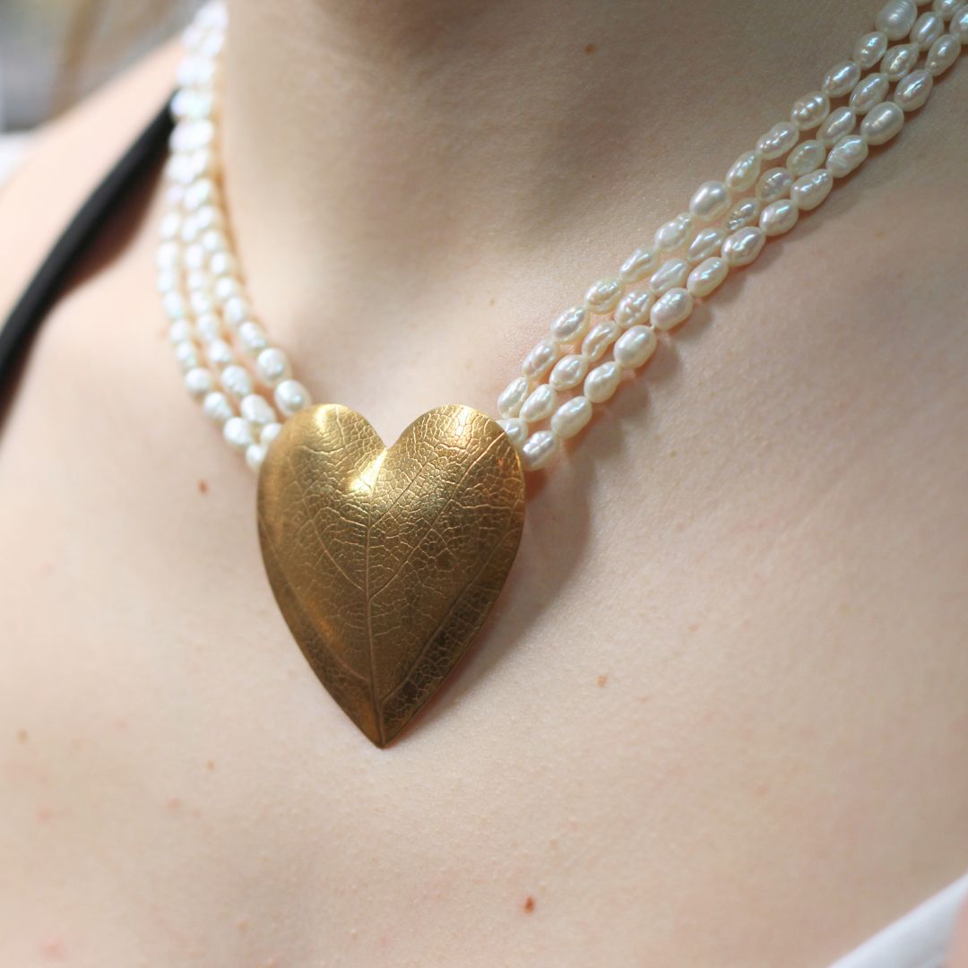 Brass Heart Leaf Necklace