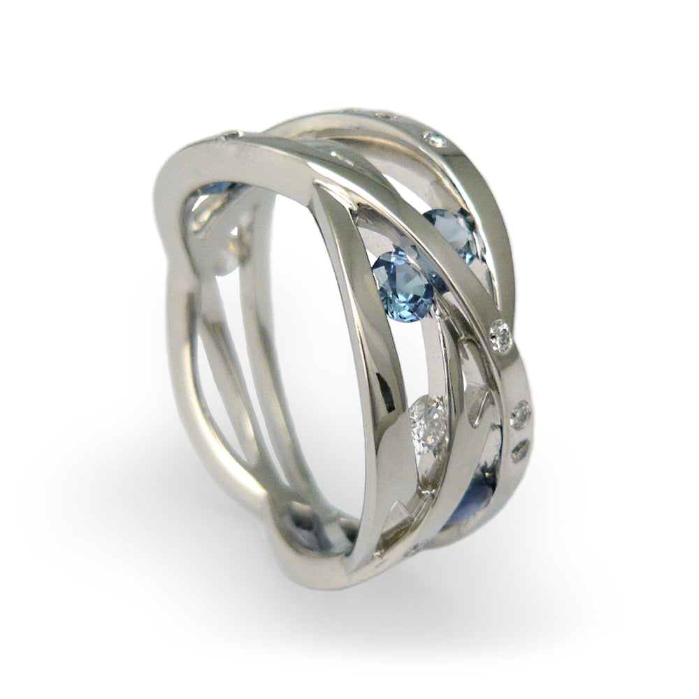 White Wave - Blue Sapphire and Diamond Ring