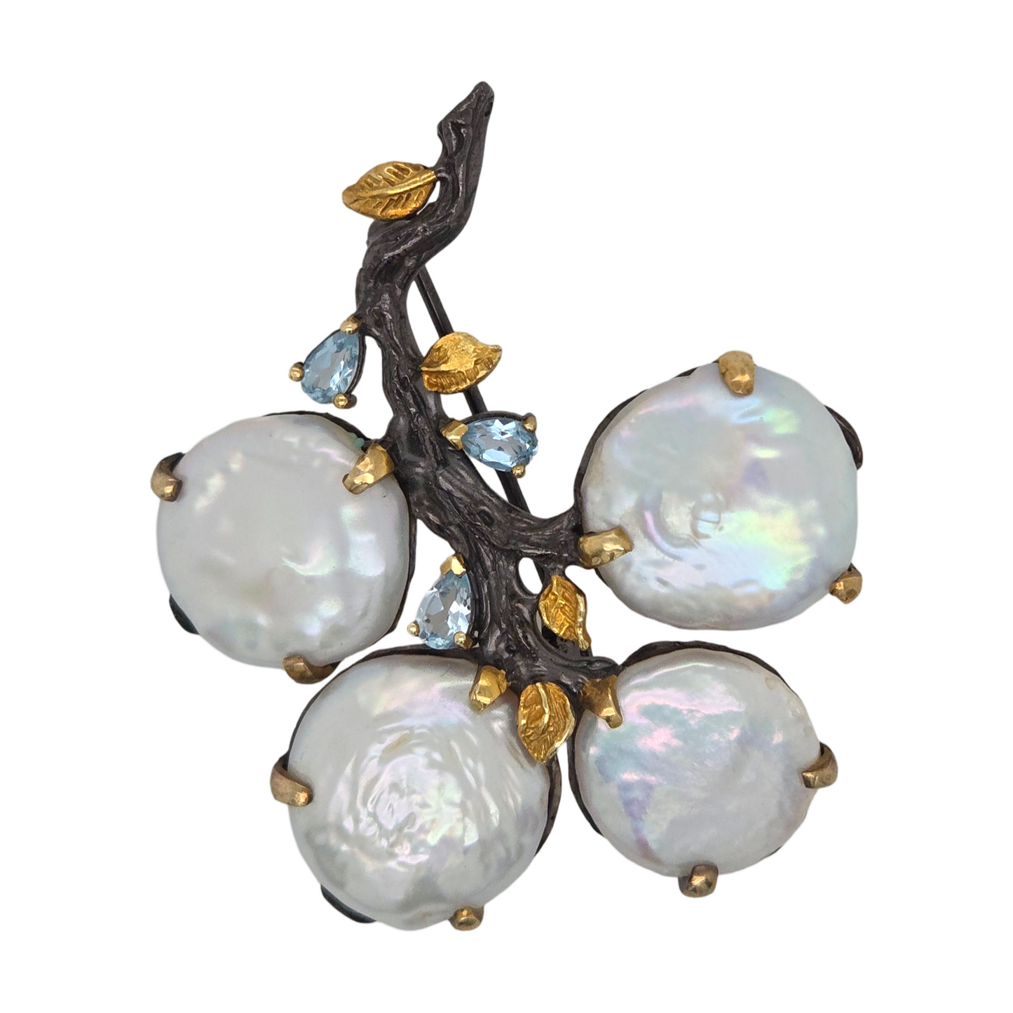 Branches - Aquamarine and Coin Pearl Brooch