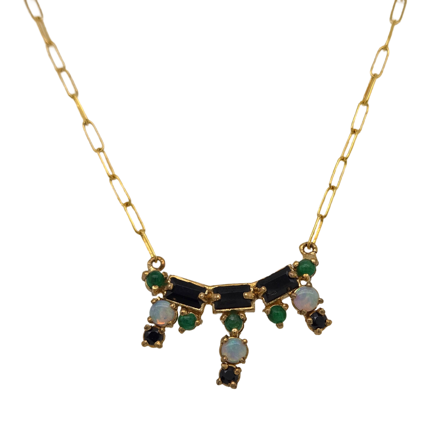 Black Spinel Emerald and Opal Necklace